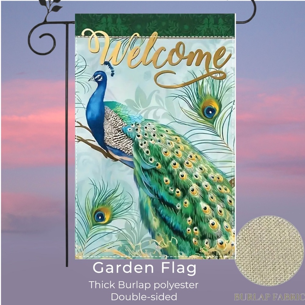 Garden flag,12”x18” Peacock Blue/green,thick burlap polyester double-sided